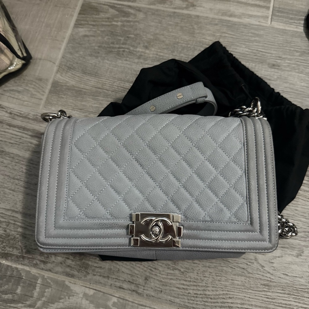 Chanel grey caviar medium boy bag